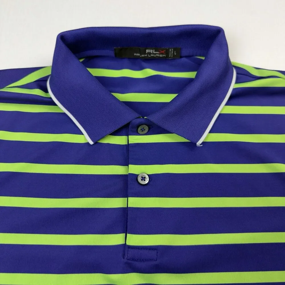 Ralph Lauren RLX White Columns Golf Club Mens L Neon Green Royal Blue Stretch